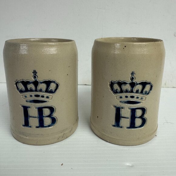 Vintage HB Hofbrauhaus Beer Stein Mug Blue Logo .5 L Stoneware W. Germany -1202 - Picture 1 of 10